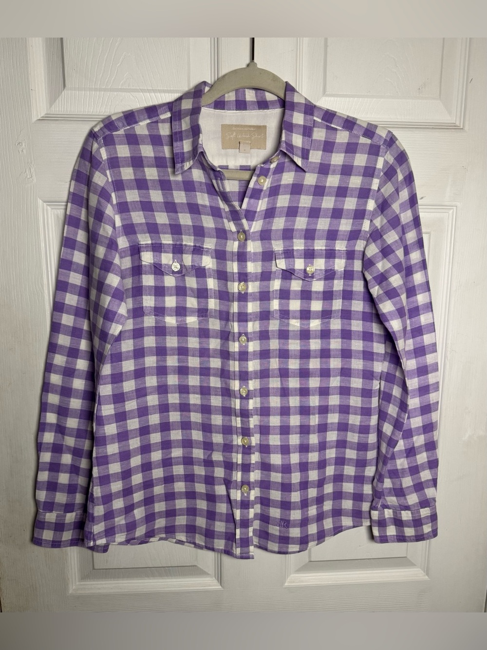 Banana Republic Soft-Wash Linen Cotton Gingham Button-Down Shirt Women’s Small - Picture 12 of 12